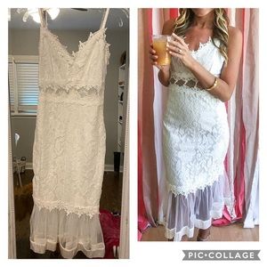 White Lace Bodycon Midi Dress